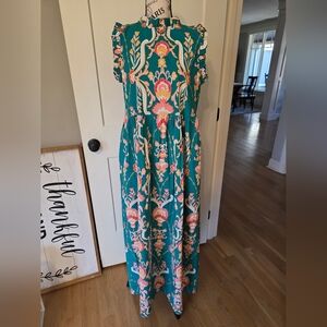 Jude Connally  Floral Maxi Dress with Pink & Coral Motifs-NWT